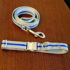 Deago Blue and Gray Reflective Collar and Leash Set Size M